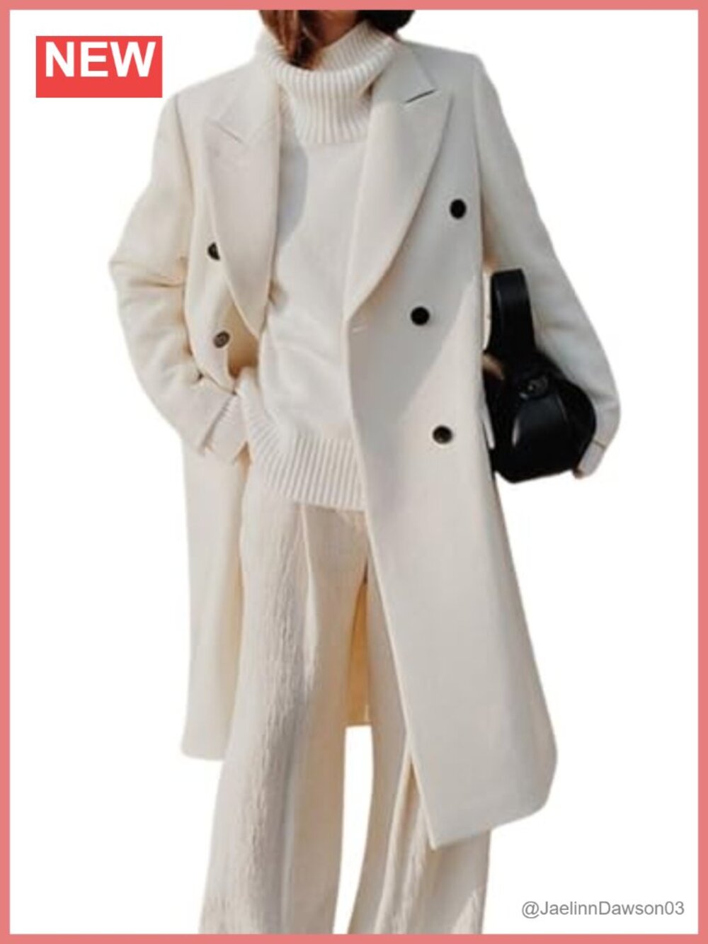 Double Breasted Wool Blend Pea Coat Midi Overcoat Notched Lapel Winter